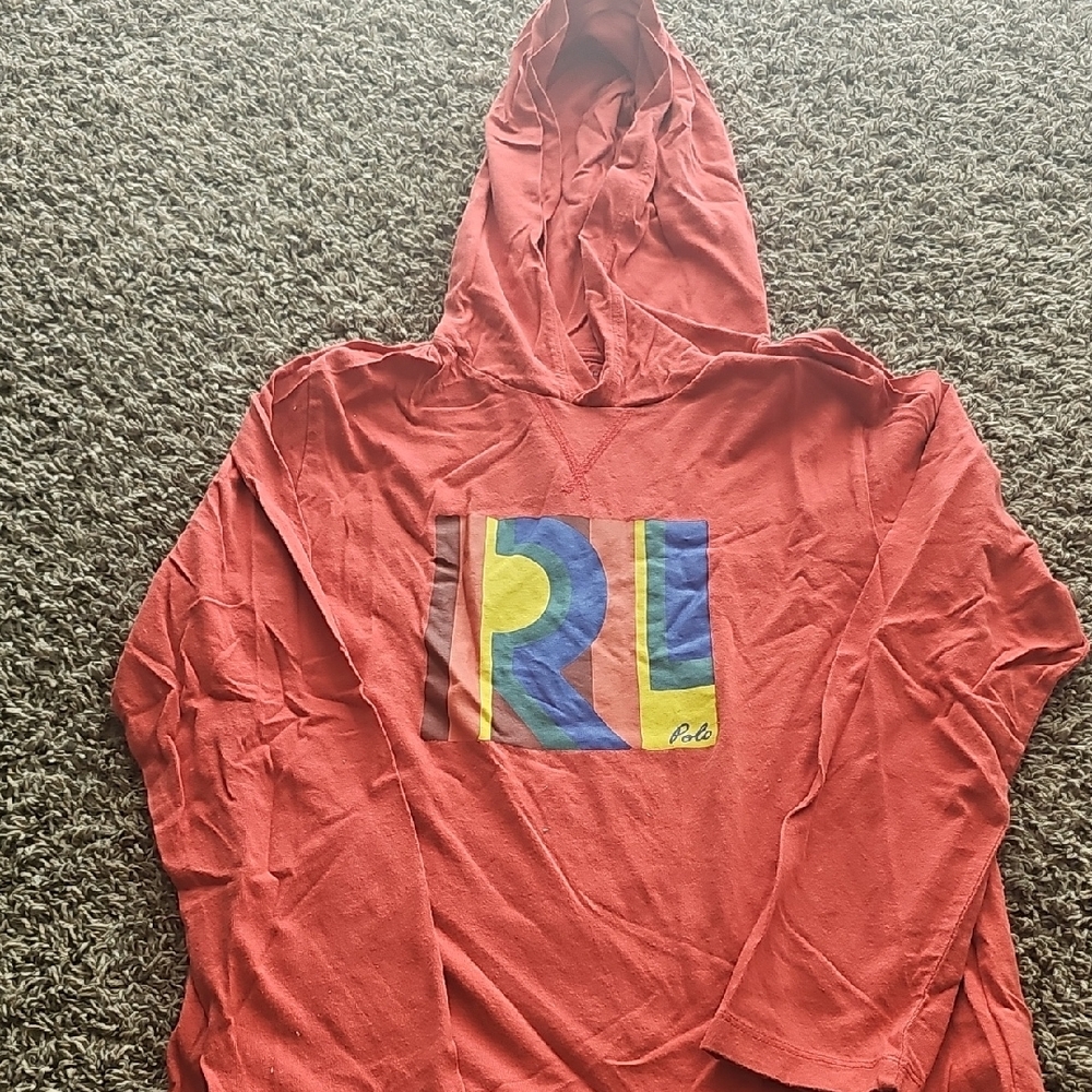 Red Polo Hooded Shirt with Colorful Logo